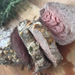 Herb Crusted Beef Tenderloin with Port and Blue Cheese Gravy